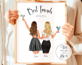 Personalized Best Friend Print Custom Gift, Best Friend Birthday Gift For Her, BFF Friendship Gift Women, Custom Digital Download Wall Art