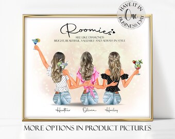 Custom Dorm Room Decor 3 Roommates Gift Personalized Dorm Poster Three Roomies Dorm Decor For Girls Roomie Print For College Dorm Wall Art