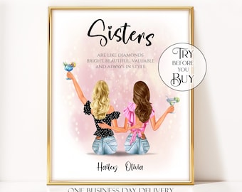 Personalized Miss You Sister Print, Thinking Of You Gift For Sister Birthday, Custom Sister Gift For Her, Long Distance Sisters Wall Art
