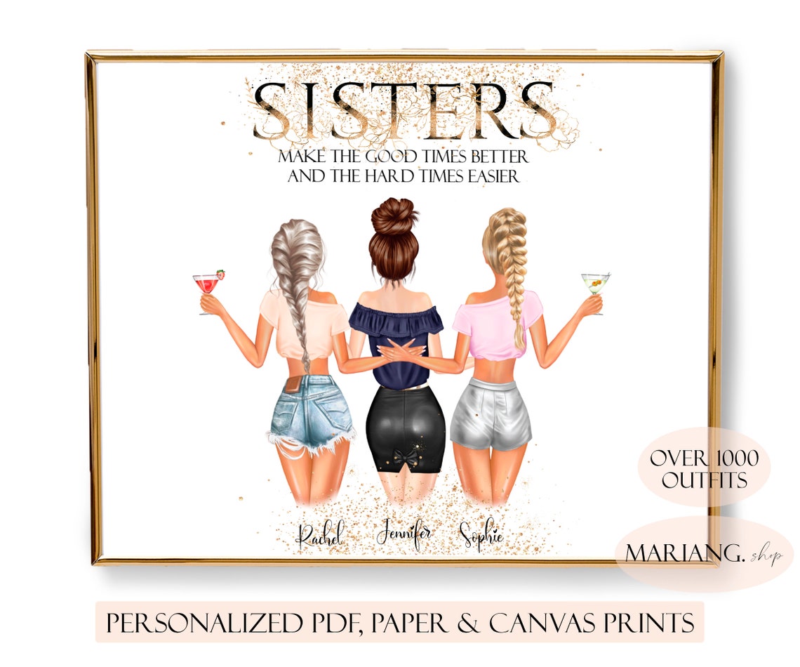 3 Sisters Gift Personalized Sister Print Gift For Sister Etsy