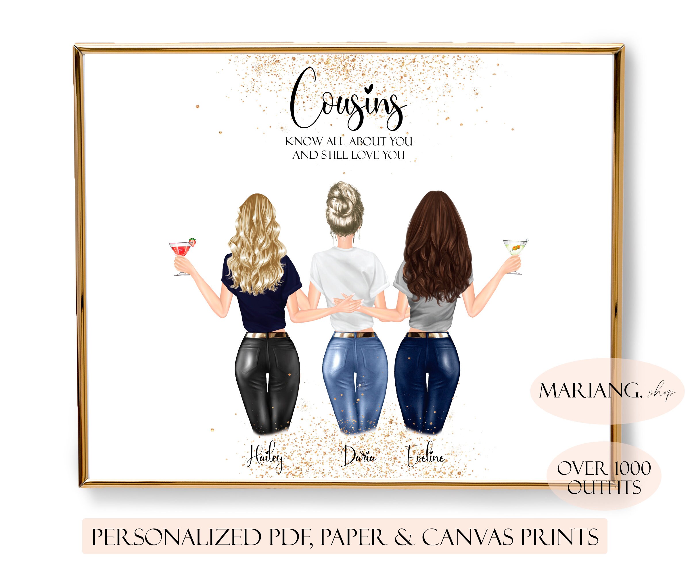 Cousin Gift Personalized Cousin Print 3 Cousins Birthday Etsy