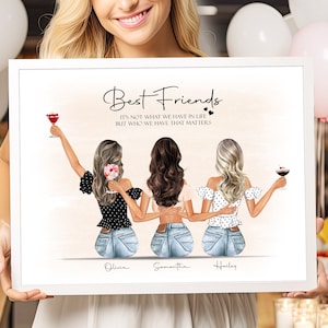 3 Best Friends Drawing Three Besties Print Friendship Poster 3 Best Friends Picture 3 Besties Gift Custom Three Friends Gifts For Her