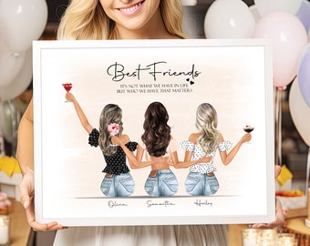 3 Best Friends Drawing Three Besties Print Friendship Poster 3 Best Friends Picture 3 Besties Gift Custom Three Friends Gifts For Her