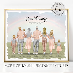 Personalized Family Portrait Illustration With Pets Custom Mothers Day Gift For Mom Print Customized Wall Art Mother Day Print Home Decor