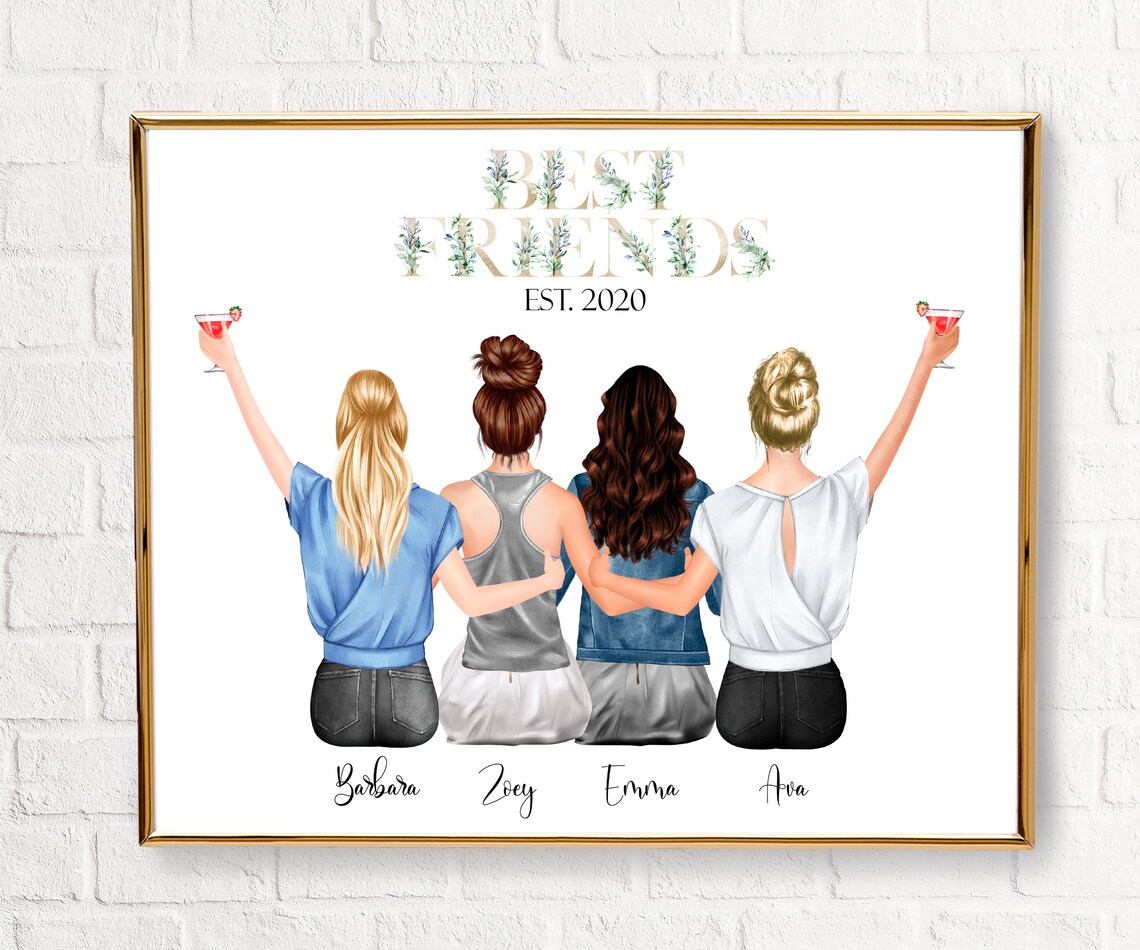 4 Besties Print Four Best Friends Picture Four Besties Gifts 4 Etsy