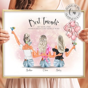 3 Best Friends Gift Christmas Personalized Gift For Her 3 Friends Gifts For Women Three Friends Print Bestfriends Portrait 3 Friends Picture