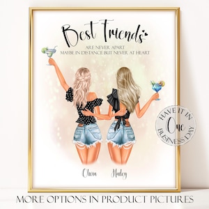 Custom Best Friend Gift For Her Personalized Friendship Print Customized Friends Picture Personalize Bestfriend Portrait Bestie Drawing