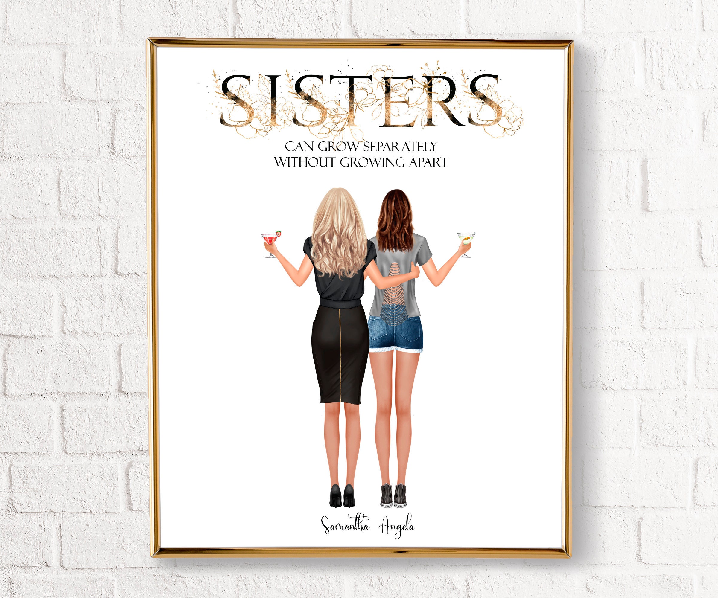 Custom Sister Portrait Personalized Sister Wall Art Sisters | Etsy