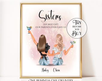 Personalized Sister Print For Her Birthday, Long Distance Sister Gift, Custom Sisters Wall Art, Moving Away Sister Gift Digital Download
