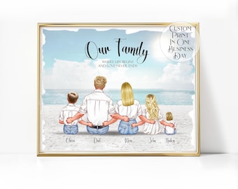 Custom Family Portrait with Pets, Personalized Family Illustration