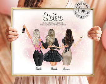 3 Schwestern Geschenk von Schwester Druck Drei Schwestern Geschenkideen Individuelles Schwester Geschenk Personalisiertes Schwester Geburtstagsgeschenk Benutzerdefinierte Schwestern Porträt