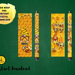 Bee Gnome Epoxy Pen Wrap Digital File Download JPG PNG, Gnome gifts for women, Honey Pen Wrap gnome, Sublimation download, Image Digital PNG