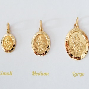 Echte 10k Solid Gold St Christopher Halskette, Saint Christopher Protect US, kleine mittelgroße Medaillon Anhänger Halskette, Heilige Kommunion Geschenk