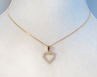 Gold Heart Pendant Necklace, Real 925 Sterling Silver Heart Necklace, Gold Love Necklace, Dainty Curb Chain, Stamped 925, Christmas Gift