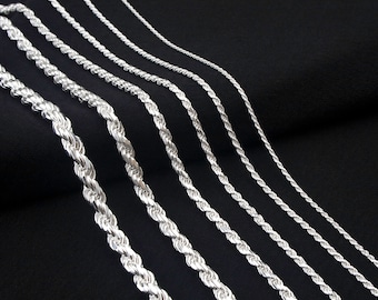 Sterling Silver ROPE Chain Necklace, Solid 925 Silver Chain Made in Italy, Diamond Cut Rope Chain, Hypoallergenic,Minimalist Jewelry XS-XXL