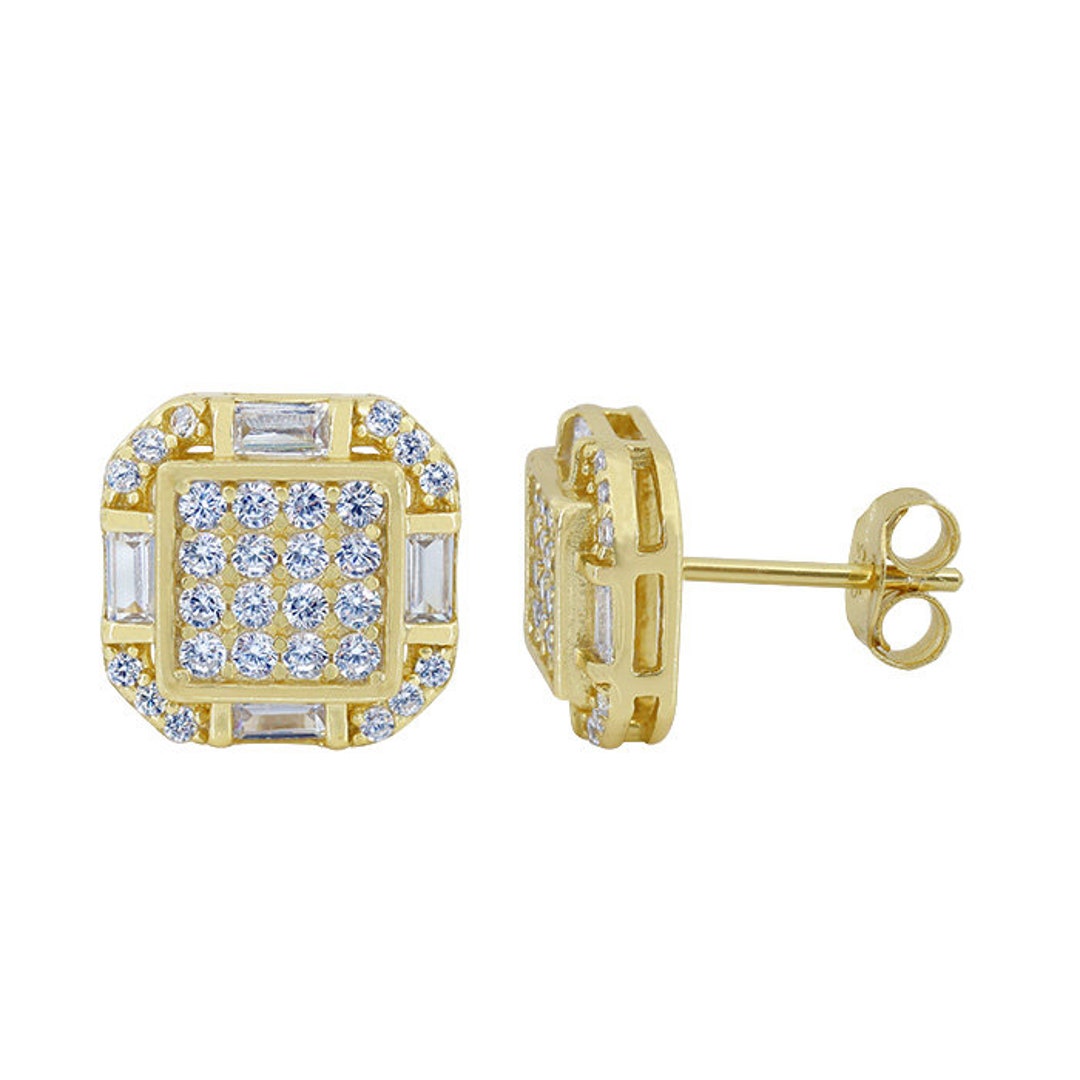 14 Karat Gold Plated CZ Triangle Outline Stud Earrings main image 0