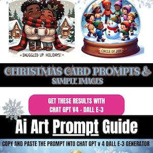 Guida esclusiva Dall-E3 e ChatGPT v4 Ai Art Prompt / 10 suggerimenti / Tema festivo / Biglietti d'auguri di Natale / Stile Chibi /