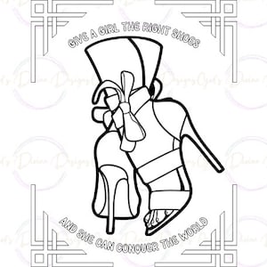Digital and Printable Download - Coloring page Cocoa Twins Image Give a girl the right shoes