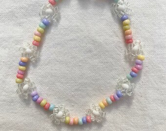 Pastel Rainbow Daisy Bracelet, Trendy Handmade Daisy Chain, Layering Friendship Bracelet, Glow in the Dark Jewelry, Custom Work, Gifting