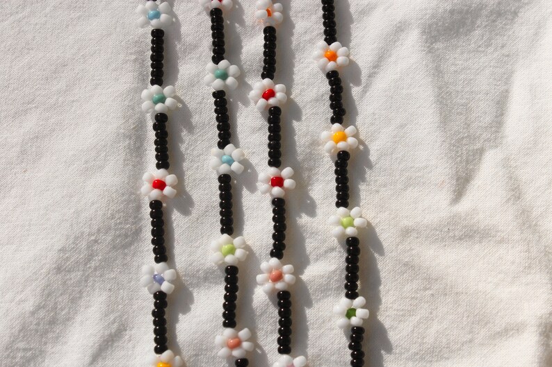 Black/White Rainbow Daisy Necklace, Rainbow Daisy Choker, Colorful, Mixed Colors, Seed Bead Necklace, Custom, Glow-in-the-Dark image 6