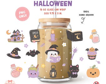 Illustrazione PNG a tema Halloween con libri, illustrazione Libbey con fantasmi carini, design per tazze da amante dei libri e streghe, formato PNG per sublimazione da 16 oz.