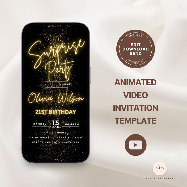 Editable Surprise Birthday Invitation Digital Birthday Party Invitation