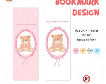Segnalibro stampabile a forma di orsetto Kawaii, segnalibro con animale Kawaii, regalo per amanti dei libri, download digitale
