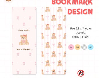 Segnalibro a forma di orsetto stampabile, design accogliente e a tema libri, segnalibro con animali kawaii, regalo per amanti dei libri, download digitale