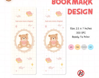 Segnalibro stampabile a forma di orsetto Kawaii, segnalibro con animali Kawaii, regalo per amanti dei libri, download digitale