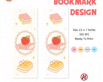 Segnalibri con mele pastello stampabili, segnalibro con animali kawaii, regalo per amanti dei libri, download digitale