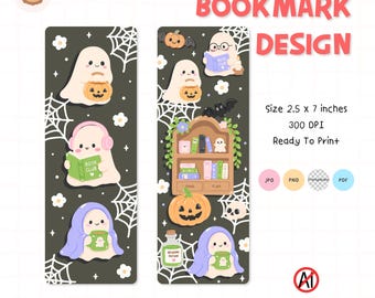 Set di segnalibri a tema fantasmi, segnalibri di Halloween stampabili e carini, segnalibri a tema fantasmi per amanti dei libri, download digitale spettrale per la biblioteca.