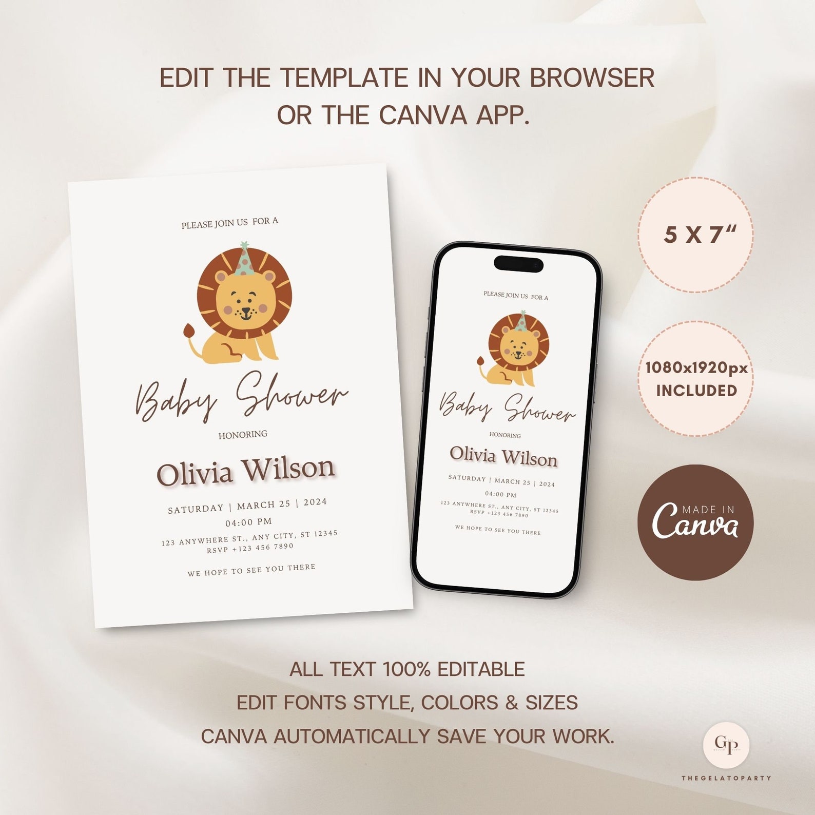 Editable Lion Baby Shower Invitation Baby Shower Invite Baby Shower ...