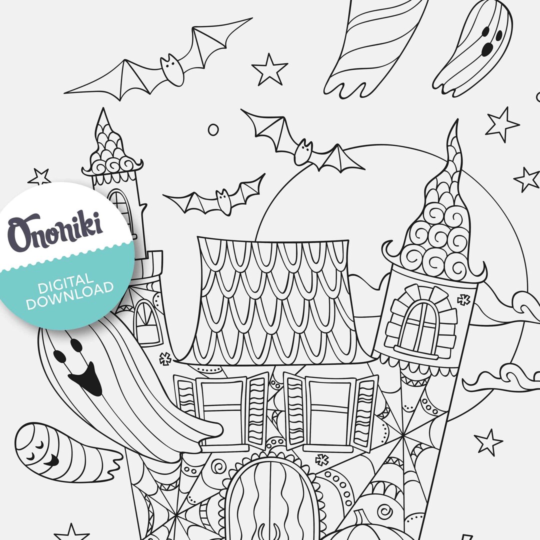 Spooky Cartoon Castle Halloween Coloring Page | Printable Halloween Art ...