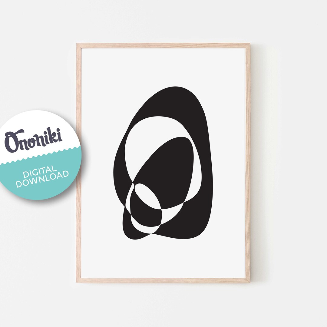 Abstract Modern Black and White Reverse Shape Print for Room Decoration