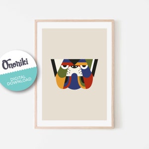 Whimsical Geometric Colorful Abstract Bulldog Art per Nursery / Dog Illustration / Download digitale / Instant Printable