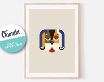 Whimsical Geometric Colourful Abstract Dog Art for Nursery | Digital Download | Instant Printable