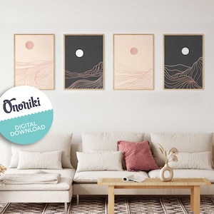 Minimalist Abstract Mountain Line Art Prints - Set of 4 - Digital Download - Boho Decor