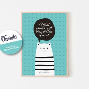 Charles Dickens Quote, Nursery wall Art, playroom decor, cute cat, Animal Prints, printable, Digital Download, Cat lover, kids bedroom decor