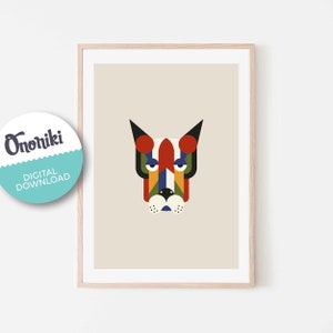Arte del cane Doberman astratto colorato geometrico stravagante per la scuola materna / Illustrazione del cane / Download digitale / Stampabile istantaneo