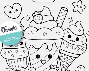Hoja para colorear dulce de postre helado / Dulces imprimibles para niños / Descarga A4 y 8 x 10 pulgadas