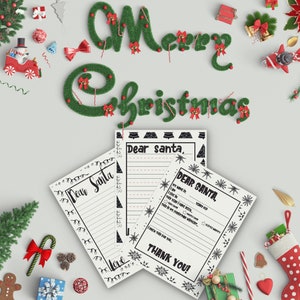 Querido Papá Noel Carta a Papá Noel Imprimible Papel digital de invierno Conjunto de escritura de cartas manuscritas Lista de deseos de Papá Noel Estacionario de Navidad Papá Noel