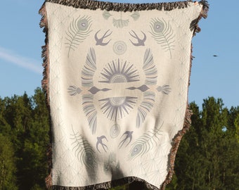 Scandinavian Folk Art Woven Blanket Woven Throw Blanket Boho Throw Blanket Norwegian Folk Art Swedish Folk Art Boho Blanket Tapestry Blanket
