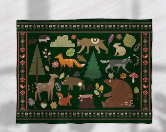 Norwegian Folk Art Boho Throw Blanket Couch Scandinavian Fabric Tapestry Blanket Polish Folk Art Cozy Blanket Swedish Art Sofa Blanket