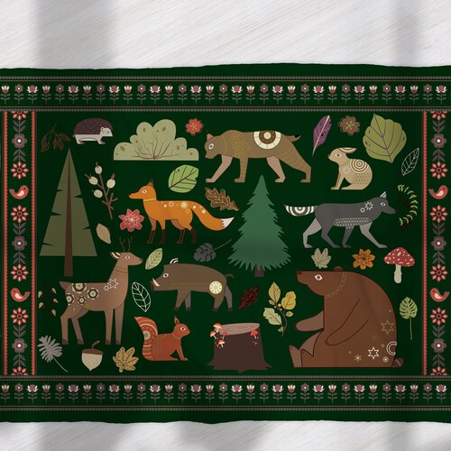 Scandinavian Folk Art Throw Blanket Norwegian Folk Art Boho Etsy