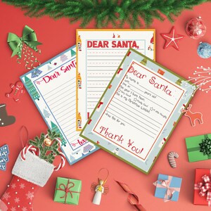 Carta de Papá Noel a Papá Noel Cartas imprimibles a Cartas de Papá Noel Querido Papá Noel Lista de deseos Papel digital de invierno Conjunto de escritura de cartas manuscritas Navidad