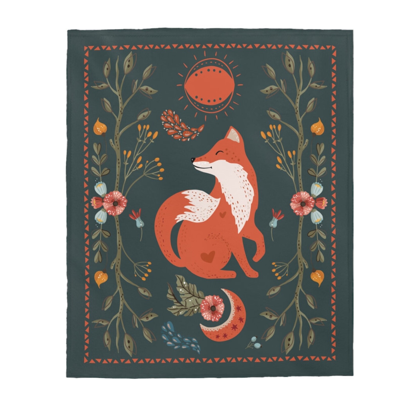 Scandinavian Folk Art Fox Blanket Boho Throw Blanket Etsy UK