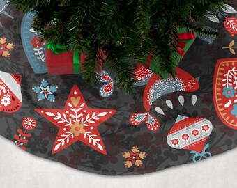 Christmas Tree Skirt Norwegian Folk Art Polish Folk Art Christmas Folk Art Swedish Folk Art Scandinavian Fabric Nordic Christmas Decor