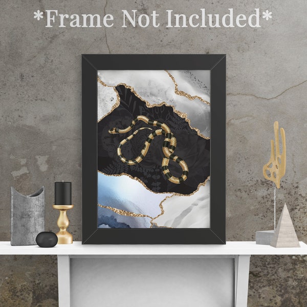 Snake Art Geode Wall Art Watercolor Agate Print Snake Wall Art Agate Borders Cute Snake Reptile Decor Esoteric Art Trippy Paintings