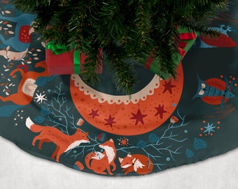 Christmas Tree Skirt Norway Folk Art Fleece Fabric Xmas Tree Skirt Boho Tree Skirt Fleece Material Tree Skirts Dala Horse Christmas Folk Art