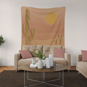 Minimal Desert Tapestry Aesthetic Tapestry Nature Tapestry Cactus Print Boho Dorm Tapestry Sun Tapestry Abstract Tapestry Mountain Tapestry
